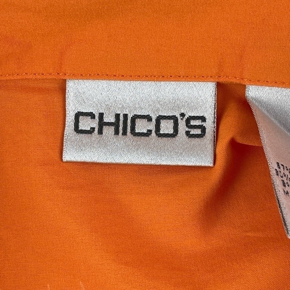 Chicos Womens Button Front Shirt Orange Pockets 1 - Picture 2 of 9